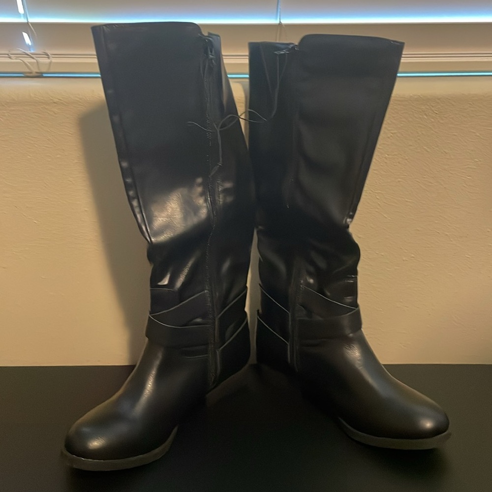 STYLE & CO Madixe Knee High Riding Boots, Regular Calf, Women’s 6.5M, Black